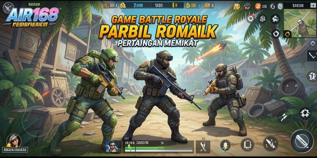 Screenshot gameplay AIR168 yang menunjukkan pertempuran seru dalam mode Battle Royale.