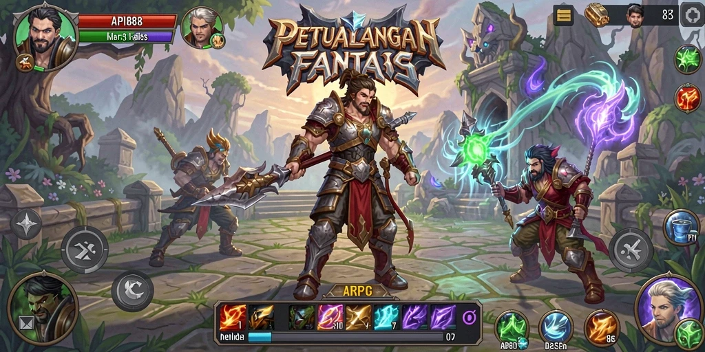 Screenshot dari gameplay ARPG yang menampilkan pertarungan epik.