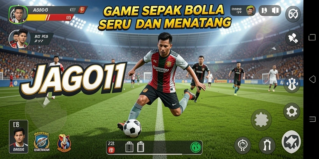 Tampilan permainan JAGO11 yang menampilkan aksi seru sepak bola.