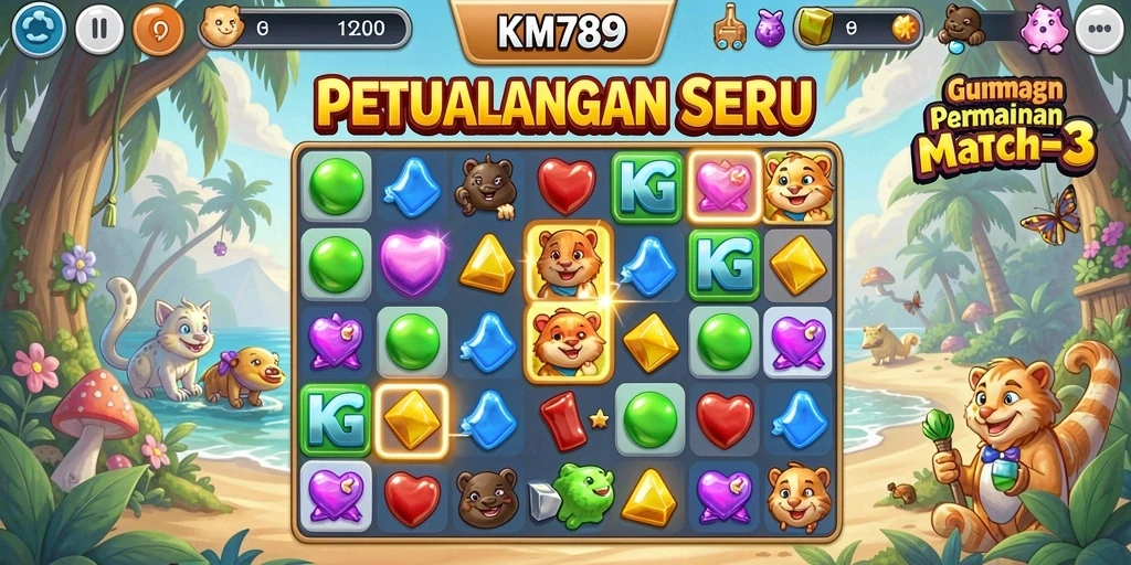 Screenshot gameplay KM789 yang menampilkan aksi seru Match-3.