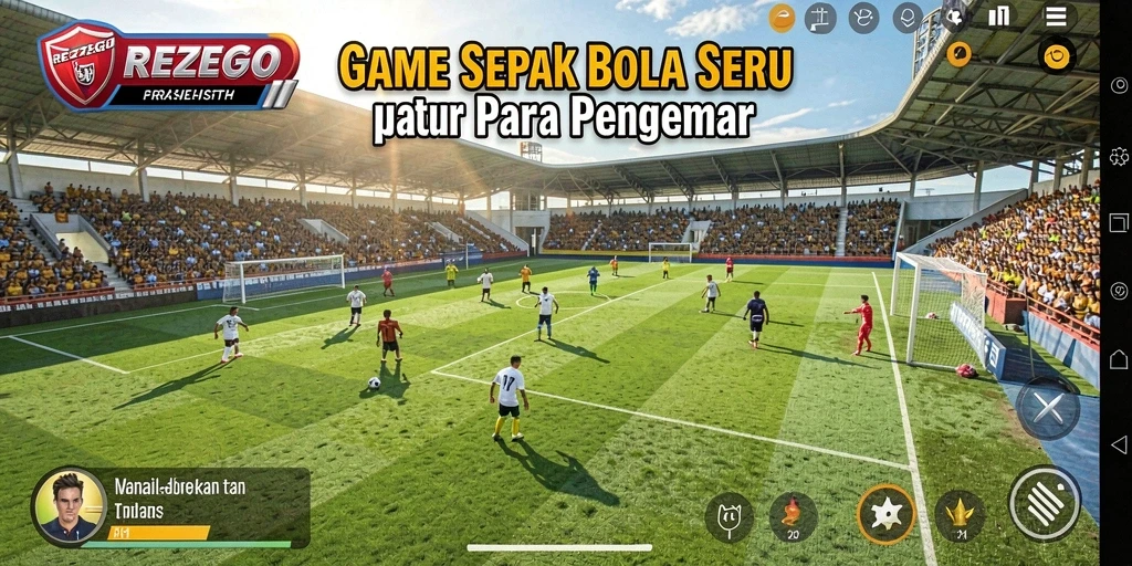 Gameplay seru REZEGO dengan aksi sepak bola yang intens.