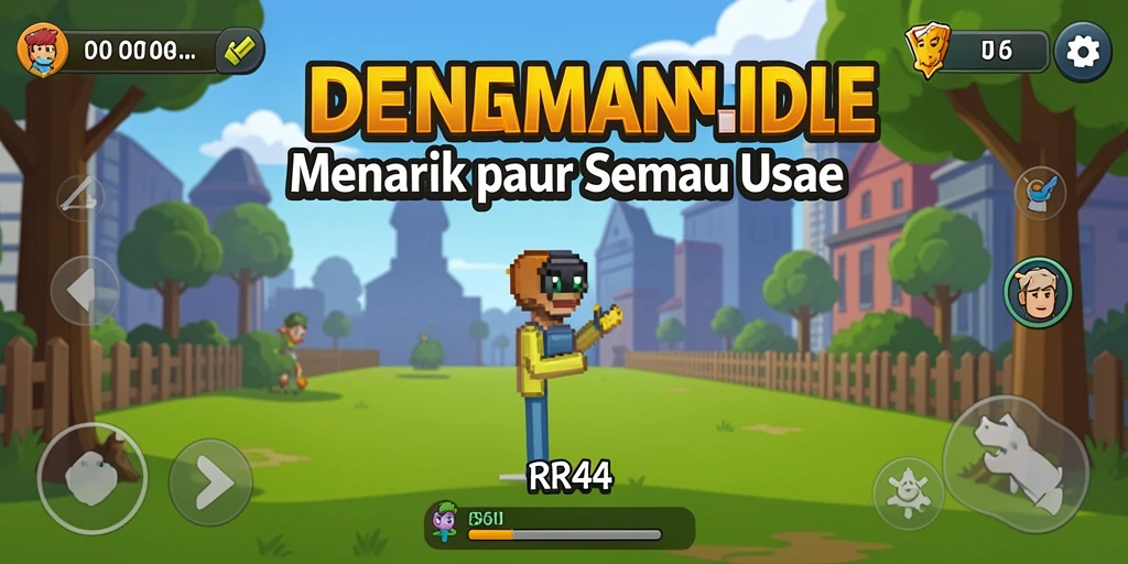 Tampilan menarik dari gameplay Idle RR44 dengan berbagai sumber daya yang berkembang.