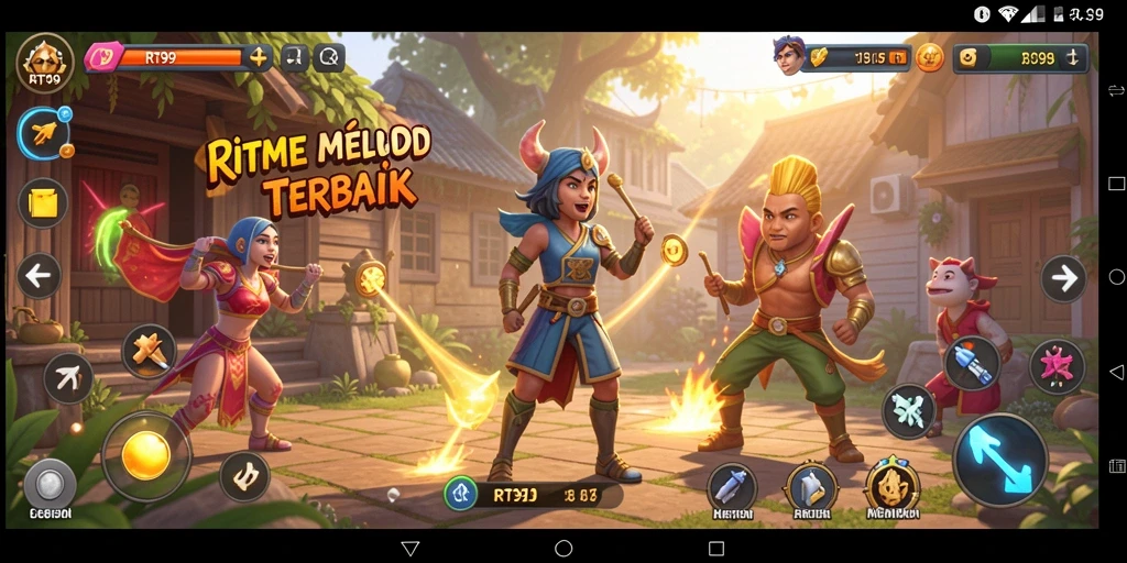 Tampilan gameplay RT99 menampilkan pengguna bermain musik dengan semangat.