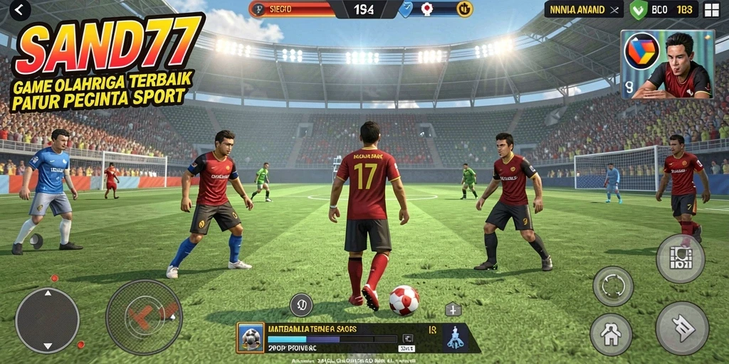 Screenshot SAND77 menampilkan pemain dalam aksi olahraga yang mendebarkan.