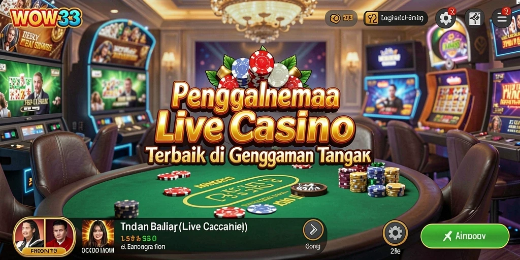 Tampilan utama WOW33 menampilkan dealer langsung dalam permainan Live Casino.